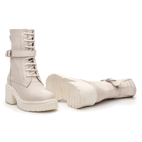 Bota Valora Coturno Feminina Cano Médio Off White - 3752