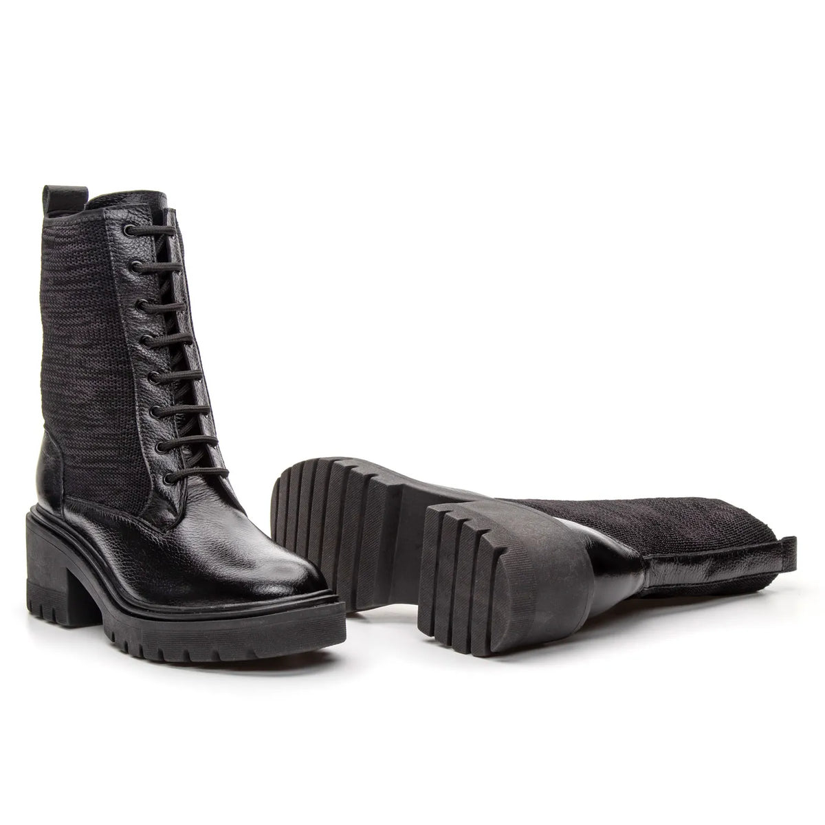 Bota Valora Feminina Cano Médio Knit Preta - 3753